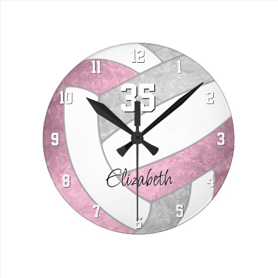 girly dusty pink & gray volleyball clock