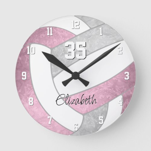 girly dusty pink gray volleyball sports room round clock