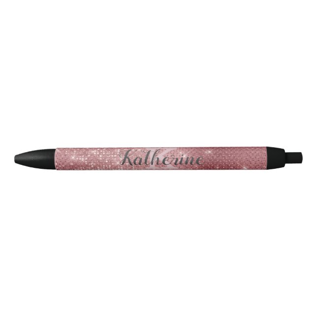 Girly Dusty Pink Rose Gold Diamond Monogram Name Pen (Front)