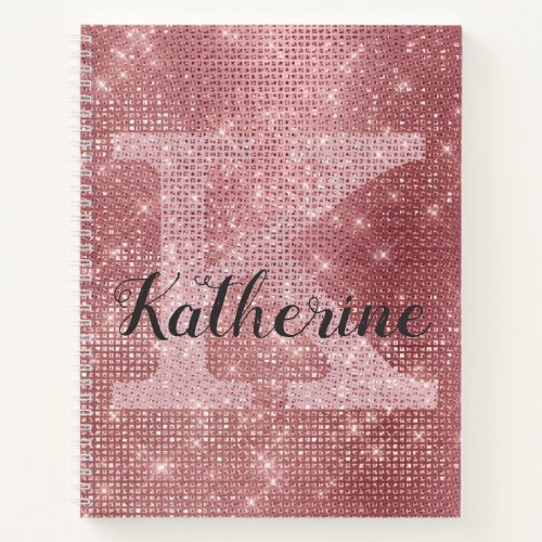 Girly Dusty Pink Rose Gold Sparkle Monogram Name Notebook