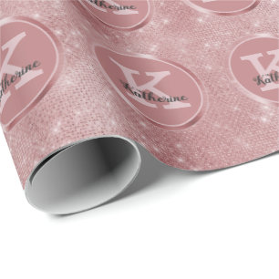 Girly Dusty Rose Gold Cute Sparkle Monogram Name Wrapping Paper