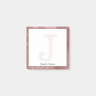 Girly Dusty Rose Gold Diamond Small Monogram Name Post-it Notes