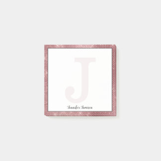Girly Dusty Rose Gold Diamond Small Monogram Name Post-it Notes
