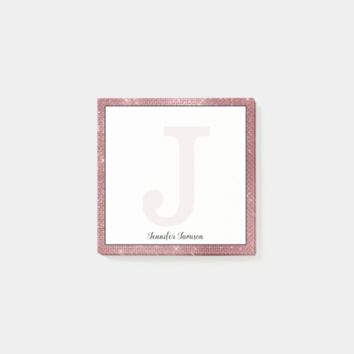 Girly Dusty Rose Gold Diamond Small Monogram Name Post_it Notes