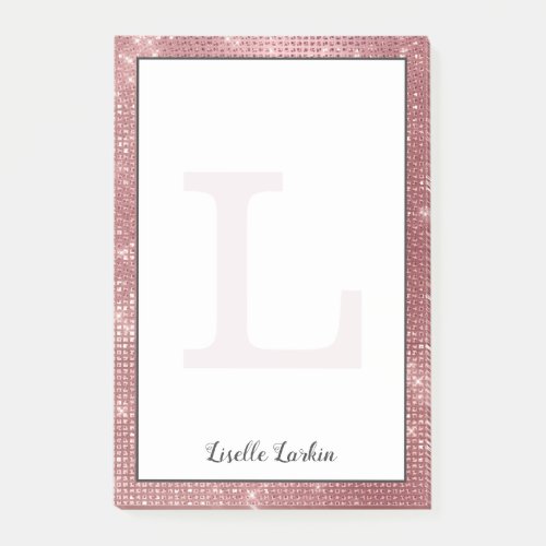 Girly Dusty Rose Gold Glam Diamond Monogram Name Post_it Notes