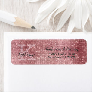 Girly Dusty Rose Gold Glam Monogram Return Address Label