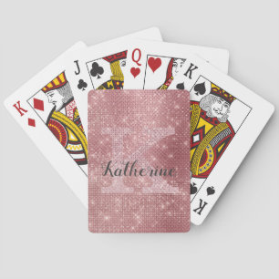 Girly Dusty Rose Gold Pink Diamond Monogram Name Poker Cards