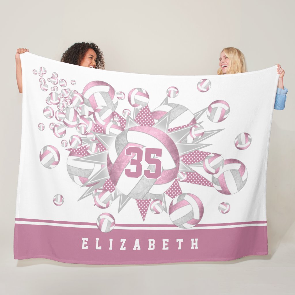 girly dusty rose gray volleyballs and stars fleece blanket