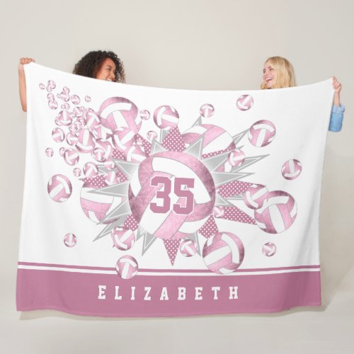 girly dusty rose white volleyballs and stars fleece blanket
