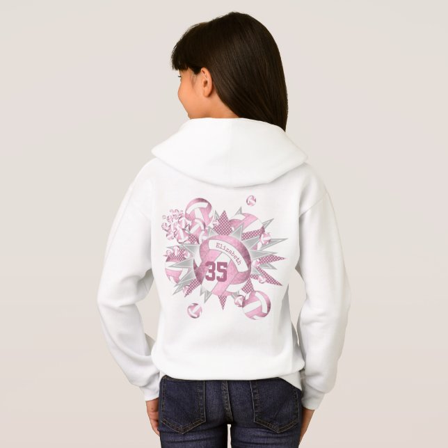 girly dusty rose white volleyballs and stars hoodie (Back Full)