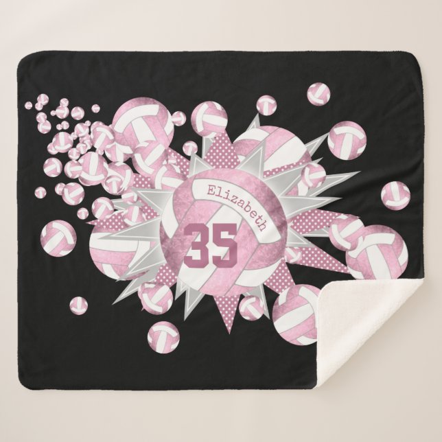 girly dusty rose white volleyballs and stars sherpa blanket (Front (Horizontal))