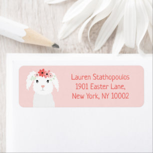 Girly Easter Bunny With Flowers Label