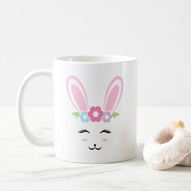 Girly Easter Glam Bunny Face Coffee Mug (With Donut)