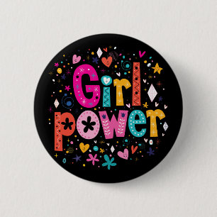 Girly Eclectic Flower Power Black Button
