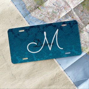 Girly Elegant Blue Modern Monogram License Plate
