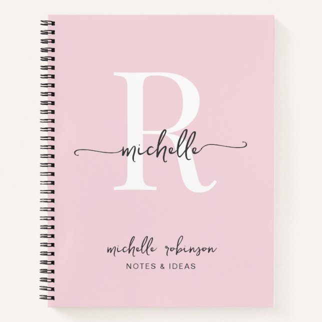 Girly Elegant Blush Pink Chic Script Monogram Name Notebook (Front)