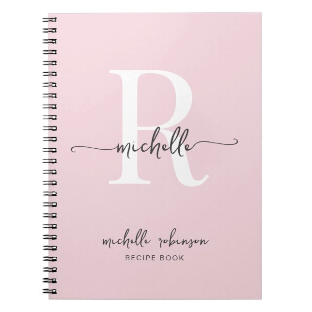 Girly Elegant Blush Pink Cookbook Recipe Monogram Notebook (Front)