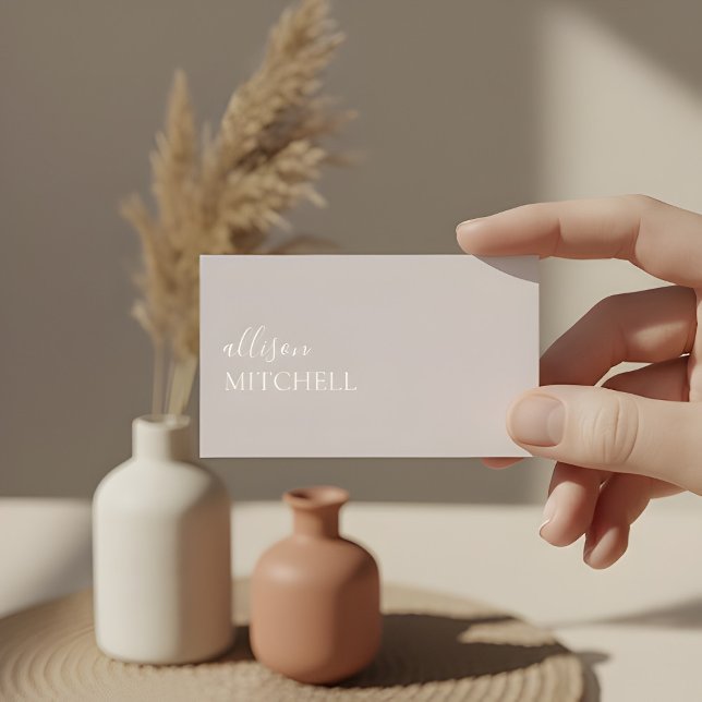 Girly Elegant Calligraphy Minimal Beige Business Card (Creator Uploaded)