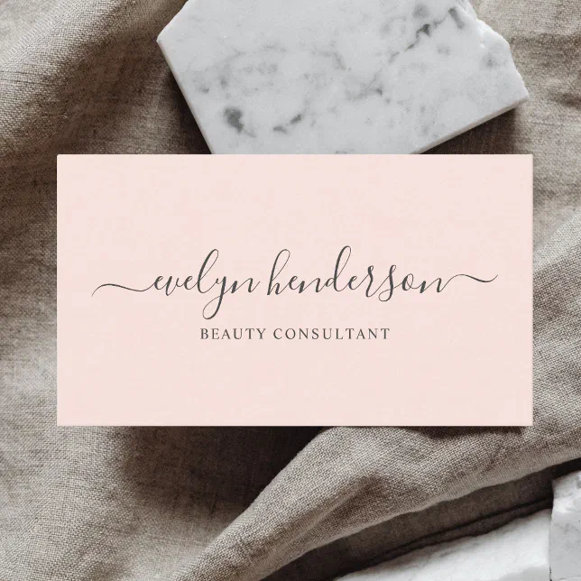 Girly Elegant Calligraphy Minimal Blush Pink Business Card Zazzle