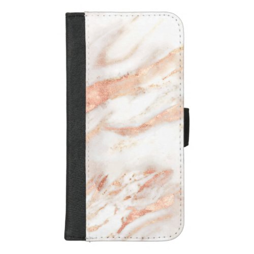 Girly Elegant Copper Rose Gold Marble iPhone 87 Plus Wallet Case