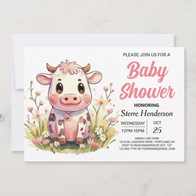 Girly Elegant Enchanted Cow Baby Showe Invitation (Front)