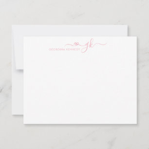 Girly Elegant Heart Script 2 Monogram Blush Pink Note Card