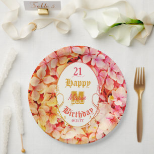 Girly Elegant Modern Floral 21st Birthday Party Paper Plates