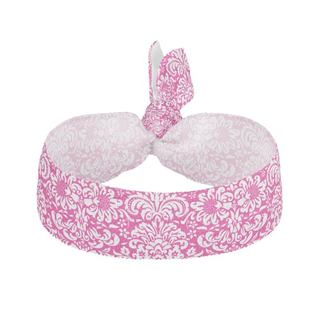 Girly Elegant Pink And White Floral Damasks Hair Tie (Front)