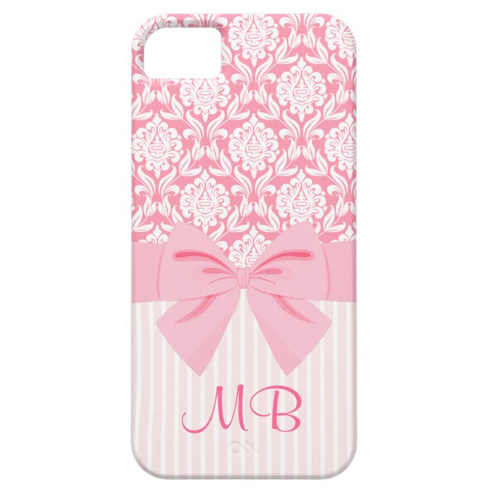 Girly Elegant Pink Damask Wrap Bow Monogram iPhone 5 Covers