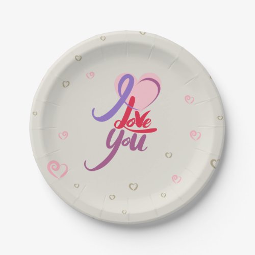 Girly Elegant Pink Red Purple Heart Paper Plate