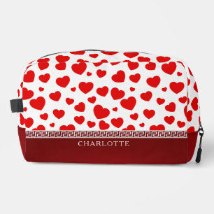 Girly Elegant Red Heart Custom Name Dopp Kit