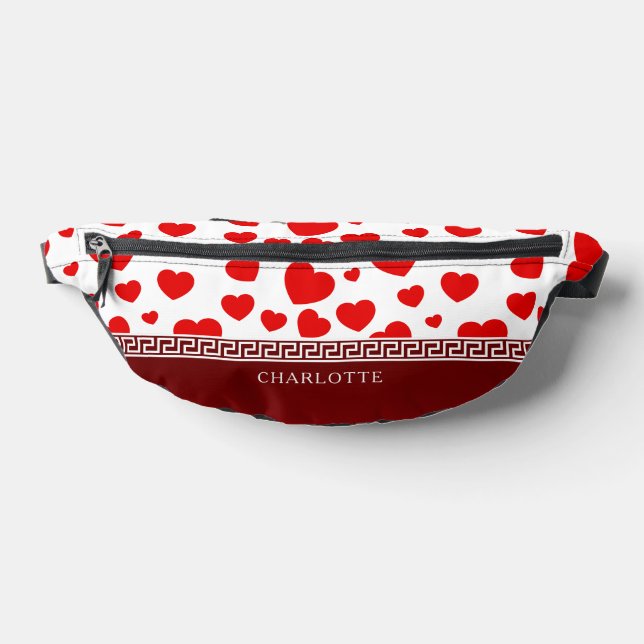 Girly Elegant Red Heart Custom Name  Fanny Pack (Lay Down)
