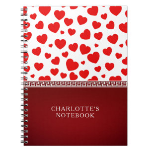 Girly Elegant Red Heart Custom Name Notebook