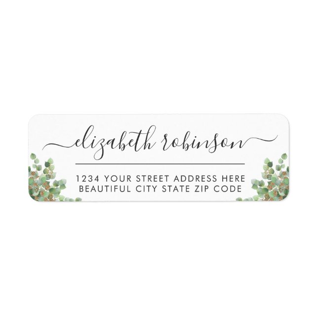 Girly Elegant Script Greenery Address Label (Front)