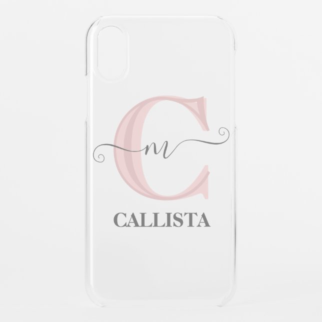 Girly Elegant Simple Blush Pink Black Monogram Uncommon iPhone Case (Back)