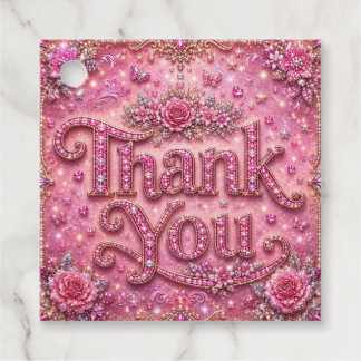 Girly Elegant Sparkly Blush Pink Rose Thank You Favor Tags