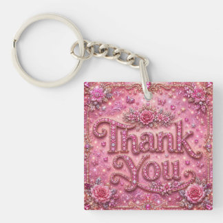 Girly Elegant Sparkly Blush Pink Rose Thank You Keychain