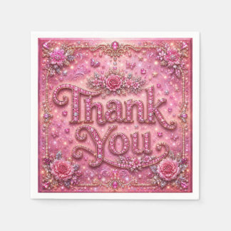 Girly Elegant Sparkly Blush Pink Rose Thank You Napkins