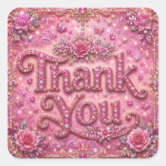 Girly Elegant Sparkly Blush Pink Rose Thank You Square Sticker