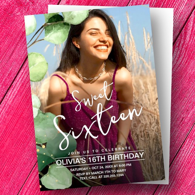 Girly elegant sweet 16th birthday sixteenth photo invitation (Creator Uploaded)