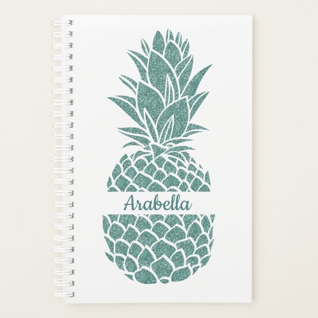 Girly Elegant Teal Glitter Pineapple Name Planner (Front)