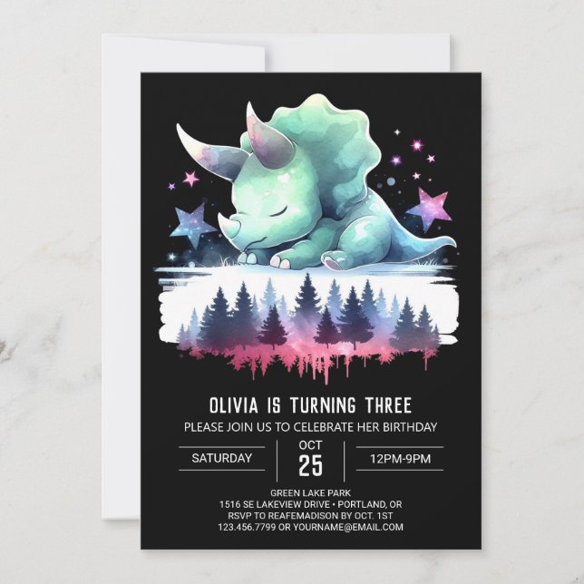 Girly Elegant Triceratops Birthday Invitation (Front)