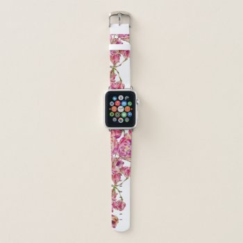Girly Elegant Watercolor Painted Pink Flowers Apple Watch Band by BlackStrawberry_Co at Zazzle