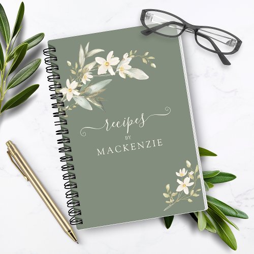 Girly Elegant Wildflower Greenery Botanical Recipe Notebook
