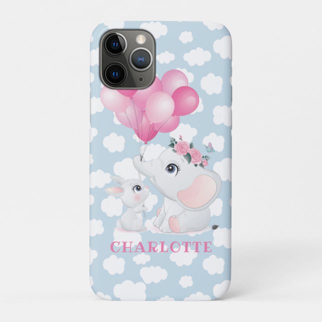Girly Elephant And Bunny with Flowers and Balloon Case-Mate iPhone Case (Back)
