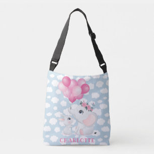 Girly Elephant And Bunny with Flowers and Balloon Crossbody Bag