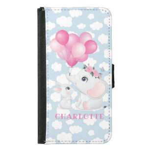 Girly Elephant And Bunny with Flowers and Balloon Samsung Galaxy S5 Wallet Case