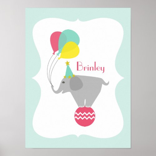 Girly Elephant  Balloons Nursery Artwork Poster