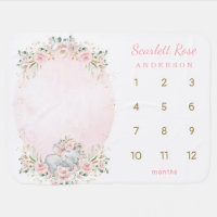 Girly Elephant Blush Pink Floral Monthly Milestone