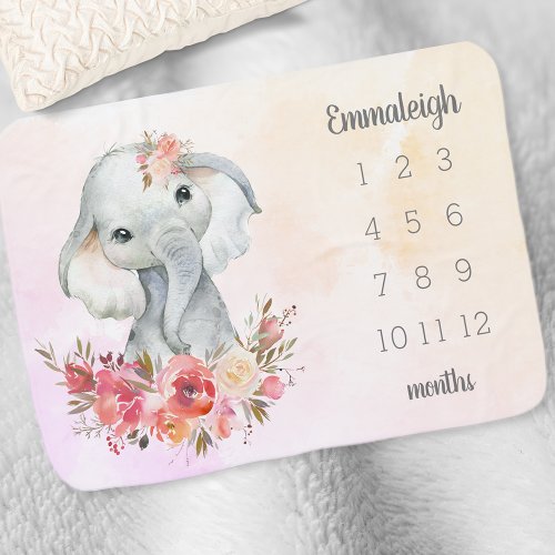 Girly Elephant Boho Chic Milestone Baby Blanket